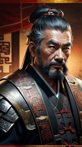 oriental、Old man wearing ancient Chinese armor、old man with ancient chinese hairstyle、three kingdom、multiple warlords、top-quality、masterpiece、超A high resolution、(Photorealsitic:1.4)、Game Posters、