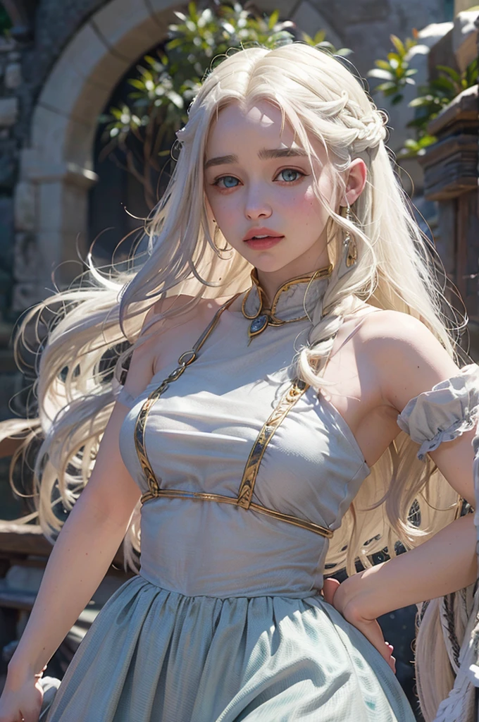 Emilia Clarke como rapunzzel, senos grandes , cabello blanco, pechos enormes , cuerpo hermoso, la mejor calidad 8k HD, ultra detallado , obra maestra, cabello largo blanco como la nieve