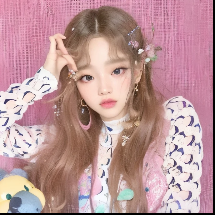 Un primer plano de una persona sosteniendo un animal de peluche, Blackpink Jennie, Jossi de Blackpink, portrait of Jossi de Blackpink, her face looks like an orchid, aesthetic!!!!!! Genio femenino, Parque Roseanne de Blackpink, Cynthwave, very aesthetic!!!!!!!!!!!!!!!, Sun Yunjoo, Al estilo de Petra Collins, Your hair is the Milky Way, very aesthetic!!!!!!