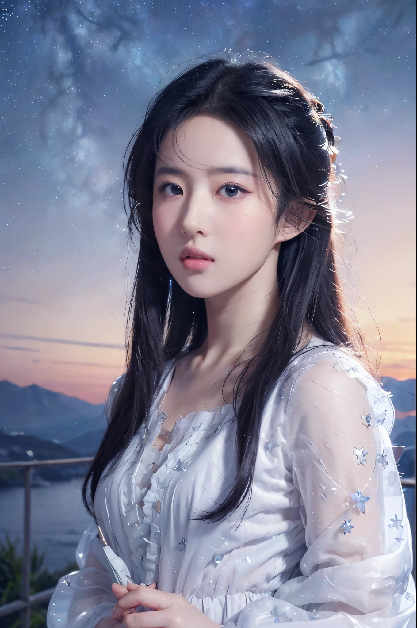 Detailed facial skin details Extremely detailed CG)),((8K_Wallpapers)),(((tmasterpiece))),((Best quality)),aquarelle_(medium),((beautiful detailed starry sky)),,looking at viewert,((Extremely detailed face)),((An extremely delicate and beautiful girl)),((Very detailed and cute anime faces and very detailed eyes, Extremely detailed body))),Best quality,