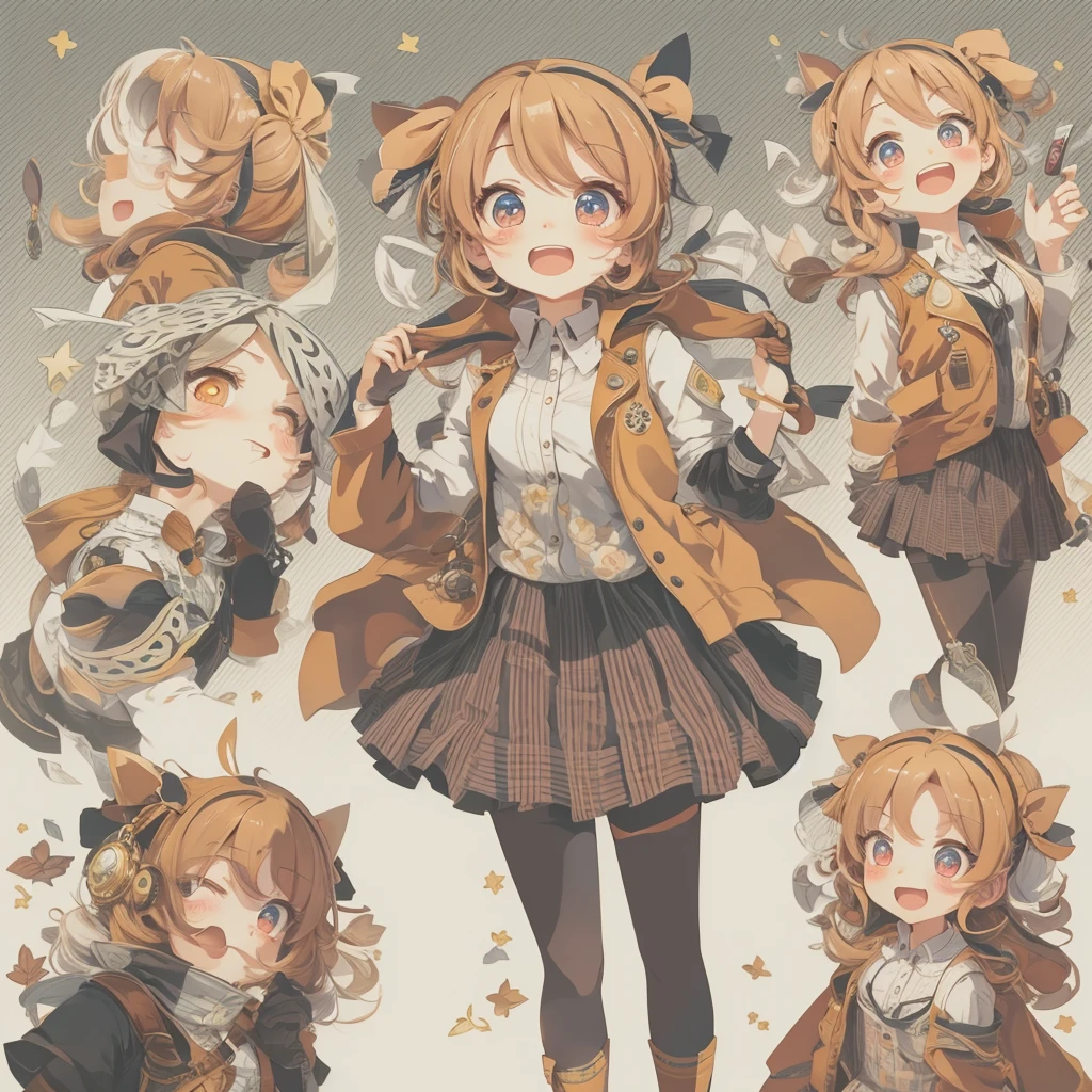 protagonist, full body shot, variety of emotions and facial expressions, cute, calico, movie, illustration, various patterns, high quality