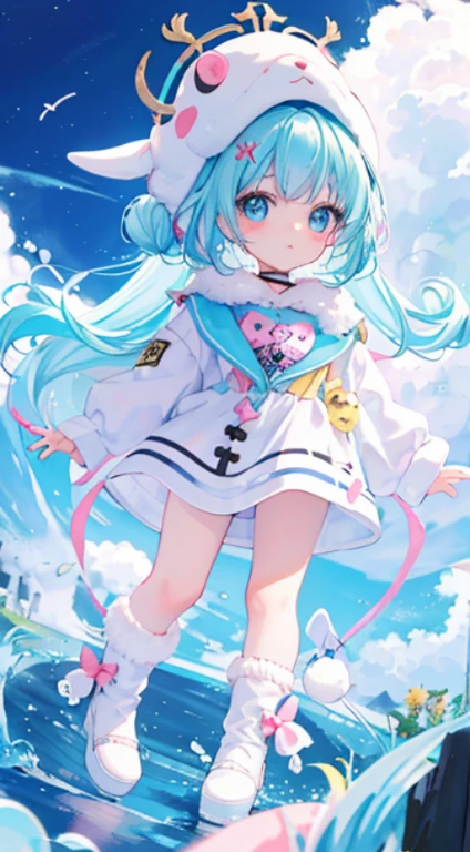 （（One sticker：1.5）））， （（《tchibi》The character））， （white backgrounid）， fluffy， girl vs.， Wizard costume，  FULL-BODY ESBIAN， pastel colored hair， Soft colors like furry stories，  T-shirt design， tmasterpiece， Best quality，shinning eyes、Cute little turtle!!Chibi!!!,
