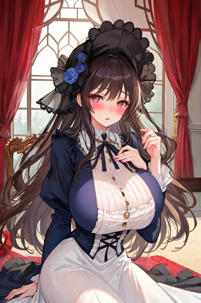 girl, mature female, mature, Beautiful wife,milf, very long hair, (huge-breasted),blush, lipsticks,shift dresses,Victorian style,Gothic,HighestQuali,超高分辨率