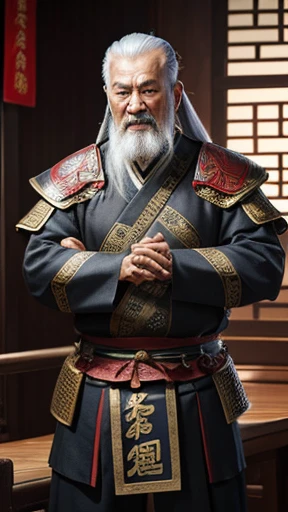 oriental、Old man wearing ancient Chinese armor、old man with ancient chinese hairstyle、three kingdom、multiple warlords、top-quality、​masterpiece、超A high resolution、(Photorealsitic:1.4)、Game Posters、