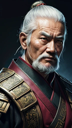 oriental、Old man wearing ancient Chinese armor、old man with ancient chinese hairstyle、three kingdom、multiple warlords、top-quality、masterpiece、超A high resolution、(Photorealsitic:1.4)、Game Posters、