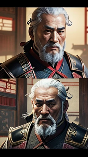 oriental、Old man wearing ancient Chinese armor、old man with ancient chinese hairstyle、three kingdom、multiple warlords、top-quality、masterpiece、超A high resolution、(Photorealsitic:1.4)、Game Posters、