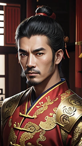 oriental、man in ancient chinese clothes、ancient chinese hairstyle man、three kingdom、multiple warlords、top-quality、​masterpiece、超A high resolution、(Photorealsitic:1.4)、Game Posters、inside the house、