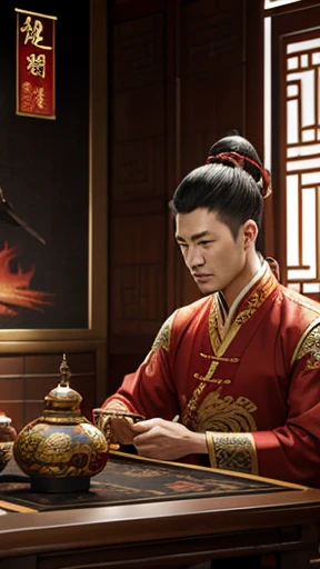 oriental、man in ancient chinese clothes、ancient chinese hairstyle man、three kingdom、multiple warlords、top-quality、masterpiece、超A high resolution、(Photorealsitic:1.4)、Game Posters、inside the house、