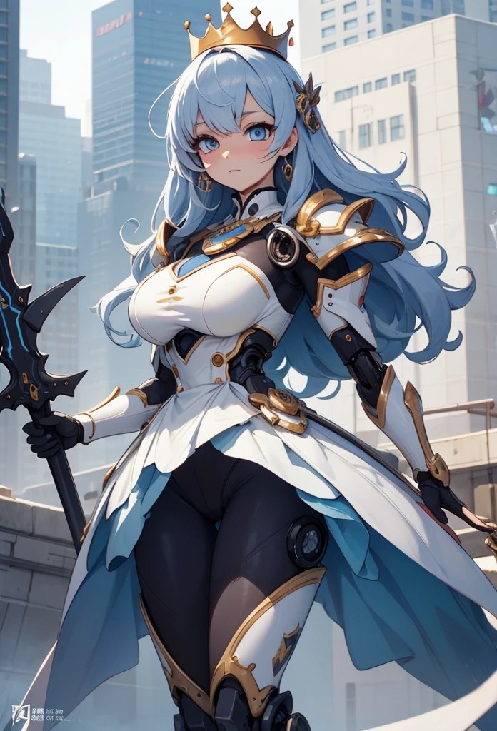 (Detailed illustrations,Very detailed and detailed drawing,Delicate lines with slow and rapid,Realistic texture expression),[Color tressed main line],[Modern city skyscrapers background],(ANIME)(A pure white GIANTROBOT Girl towering over the building area(SKINNY[SLENDER])),[AUTOMATON](A painstaking face like a sculpture[METALFACE[青白く発光するJewel-like eyes]])[(MACHINEKNIGHT)[Titanium internal skeleton](Delicate thin fingers)]],((Elegant exterior with many curved surfaces[smooth body surface])(large crown [[large raised shoulder pad]])(Ruffle Petticoat)),[TITANWEAPON[It is called the princess lily of white porcelain]Mecha Body[Metal skin][Cable running down the body surface[gear wheel]]],[Platinum coating],[科幻小说(Electromechanical)[Steampunk]],([beautiful and artistic decoration][Dense detail [White lily pattern]])[Transparency],(detaileds,high-detail),(Precisely drawn face[(Perfect and beautiful face)[Jewel-like eyes]]),[long and beautiful eyelashes],[Meticulously drawn hair [美しく艷やかな髪のdetaileds]],(完璧な手のdetaileds [Beautiful fingers without breakdowns [Beautiful nails]]),(Perfect ???????(Perfectly proportioned)),[Ideal color coordination(Accurate simulation of light-material interactions)],([Precision Detail](detaileds,high-detail)),(Huge feeling[Total length 40 meters])[[Full body like]][Visual art that conveys a sense of narrative].
