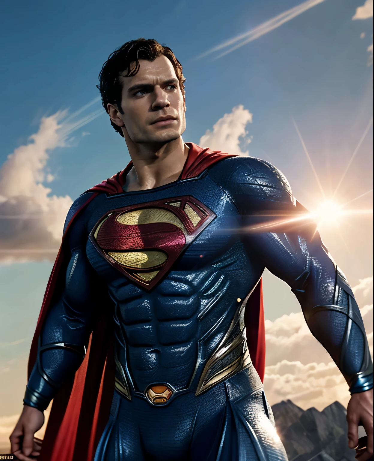 superman in a scene from the movie man of steel, herry cavill, movie still 8 k, by Zack Snyder, textless, cinematic action shot, wojtek fus, cinematic shot!, superman, henry cavill, cinematic close shot, with cinematic lighting, superman pose, cgi 8k, superman emerging from the sun, dramatic cinematic action shot, henry cavill as superman