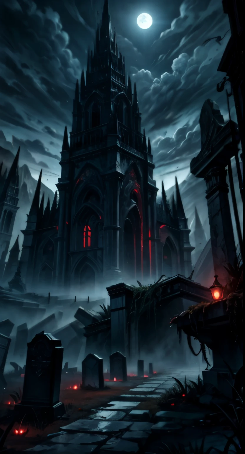 Graveyard red moonlight, extreme details, scenery, landscape,, extreme details, dark scenery, fantasy jungle,8k quality, hyper detailed, ray tracing, cinematic shot, unreal engine,unity,