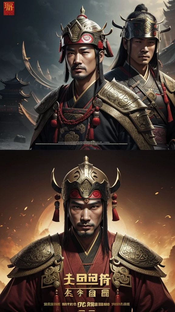 oriental、man in ancient chinese clothes、ancient chinese helmet man、poorly equipped man、three kingdom、multiple warlords、top-quality、masterpiece、超A high resolution、(Photorealsitic:1.4)、Game Posters、Clear and beautiful image quality、
