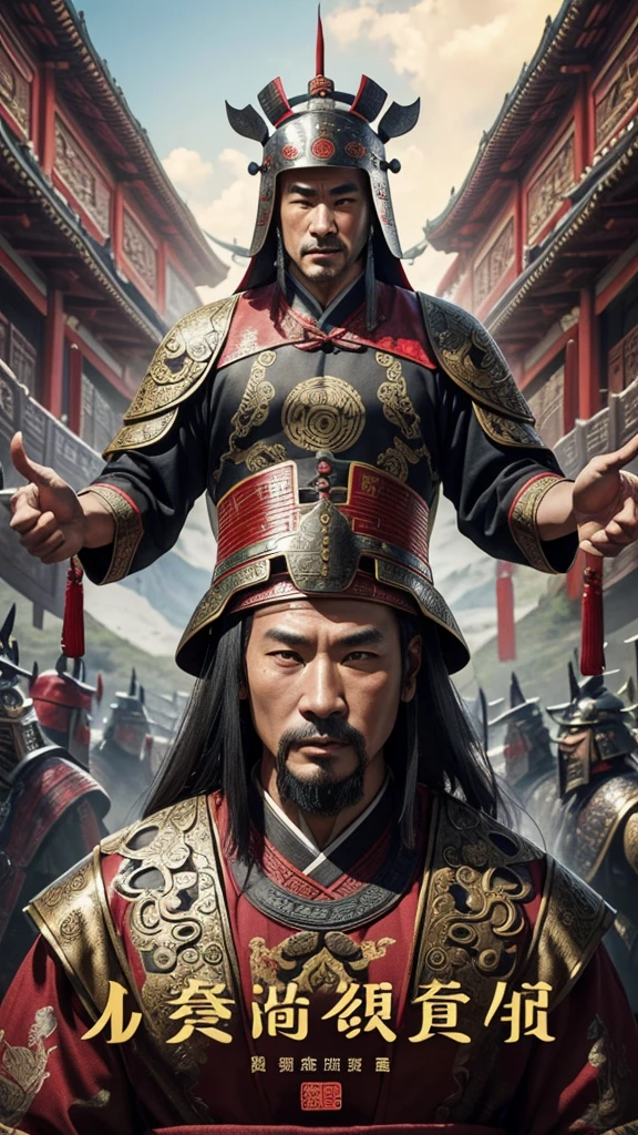 oriental、man in ancient chinese clothes、ancient chinese helmet man、poorly equipped man、three kingdom、multiple warlords、top-quality、masterpiece、超A high resolution、(Photorealsitic:1.4)、Game Posters、Clear and beautiful image quality、