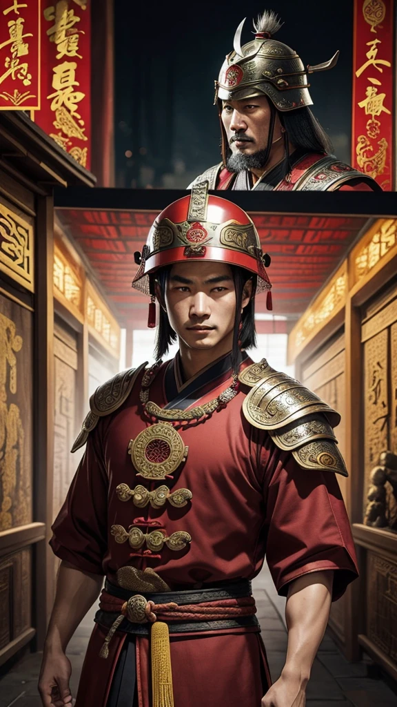 oriental、man in ancient chinese clothes、ancient chinese helmet man、poorly equipped man、three kingdom、multiple warlords、top-quality、​masterpiece、超A high resolution、(Photorealsitic:1.4)、Game Posters、Clear and beautiful image quality、