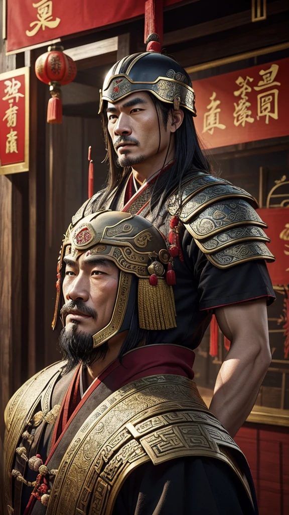 oriental、man in ancient chinese clothes、ancient chinese helmet man、poorly equipped man、three kingdom、multiple warlords、top-quality、​masterpiece、超A high resolution、(Photorealsitic:1.4)、Game Posters、Clear and beautiful image quality、