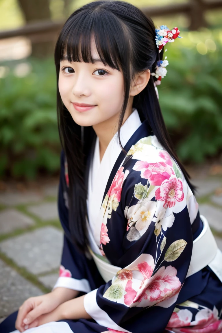 Best-quality, Masterpiece, Ultra-High-Resolution, (Photorealistic:1.4), Raw-Photo, Extremely-Details, Perfect-Anatomy, 1girl, 12-years-old, the most popular Japanese idol, ((wearing only gorgeous KIMONO)), upturned extremely beautiful hip, extremely cute face like a very famous Japanese idol, extremely beautiful big black eyes, extremely beautiful black hair, extremely beautiful white skins, innocent smile, looking at viewer, detailed gorgeous Japanese KIMONO, detailed face, detailed eyes, detailed hair, detailed white skins