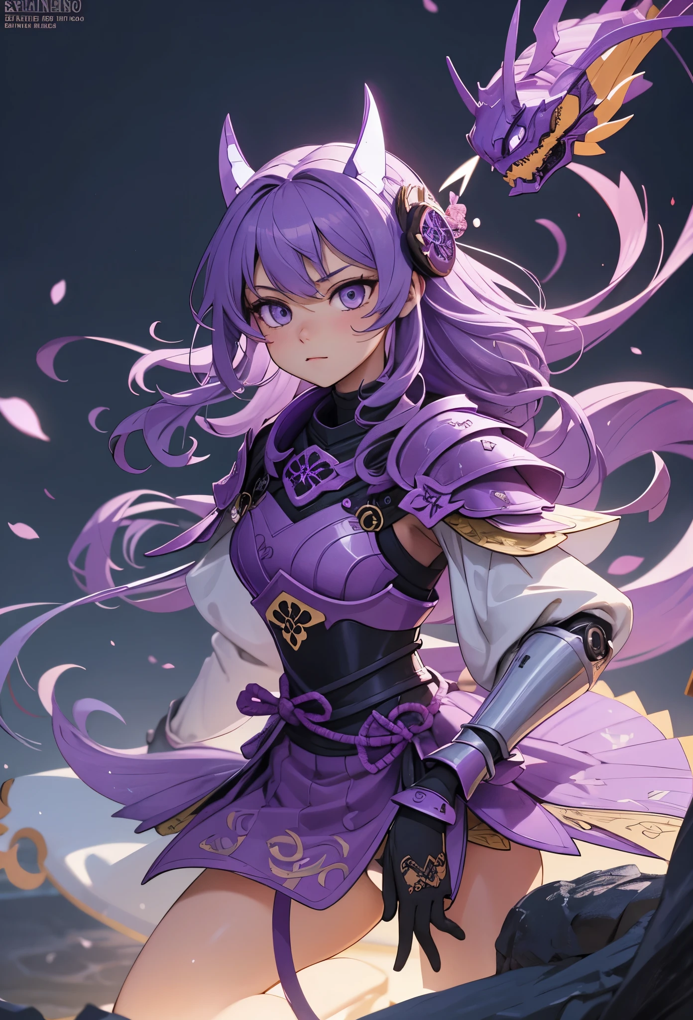 (Detailed illustrations,Very detailed and detailed drawing,Delicate lines with slow and rapid,Realistic texture expression),[Color tressed main line],(Fantasy World Battlefield Background [Burning castle]),(GIRL ROBOT  (purple scorpion[METALFACE]) (SKINNY)) [WEAPON MACHINE],((NINJA Sengoku Armor))[stall],[[poisonous scorpion pattern]],[Use a ninja sword as a weapon],[[Mobile Weapon Gigant Size][Science Fiction Mechanical]],[Clear purple translucent shell that covers the body surface],(Intricate and beautiful decoration [Dense detail]),[Transparency],(Precisely drawn face)[完璧な目のdetaileds(Iris beautifully drawn in every detail)[Jewel-like eyes]],[long and beautiful eyelashes],[Meticulously drawn hair [美しく艷やかな髪のdetaileds]],(完璧な手のdetaileds [Beautiful fingers without breakdowns [Beautiful nails]]),(Perfect Anatomy(Perfectly proportioned))[[Full body like]],[Ideal color coordination(Accurate simulation of light-material interactions)],([Precision Detail](detaileds,high-detail)),[Visual art that conveys a sense of narrative].