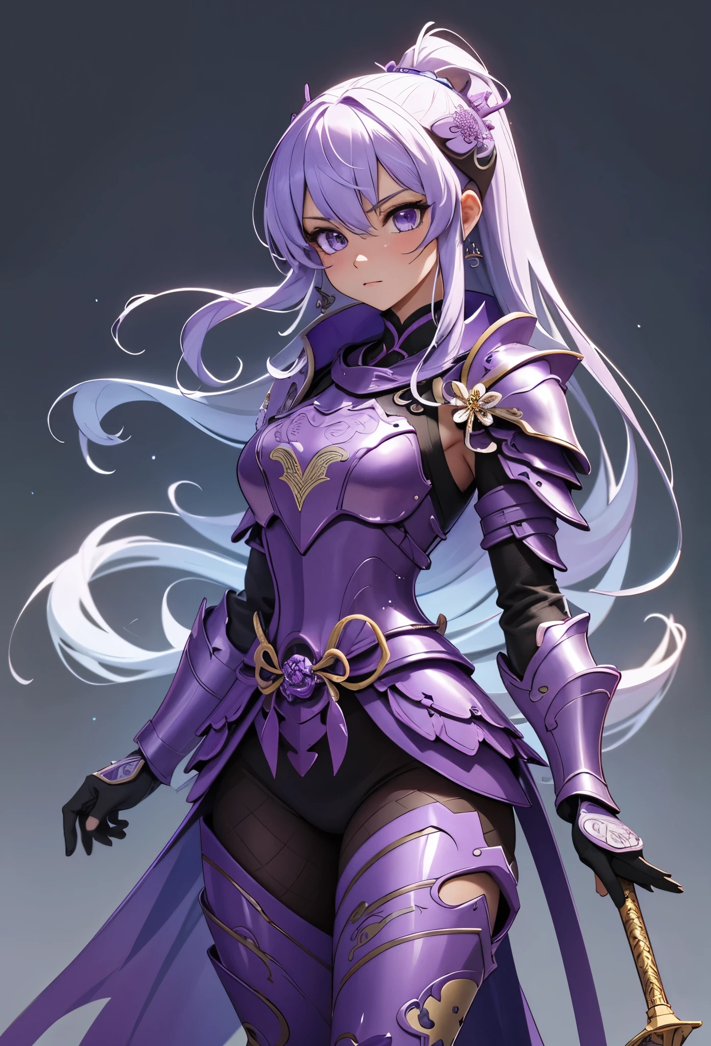 (Detailed illustrations,Very detailed and detailed drawing,Delicate lines with slow and rapid,Realistic texture expression),[Color tressed main line],(Fantasy World Battlefield Background [Burning castle]),(GIRL ROBOT 16yo (purple scorpion[METALFACE]) (SKINNY)) [WEAPON MACHINE],((NINJA Sengoku Armor))[stall],[[poisonous scorpion pattern]],[Use a ninja sword as a weapon],[[Mobile Weapon Gigant Size][Science Fiction Mechanical]],[Clear purple translucent shell that covers the body surface],(Intricate and beautiful decoration [Dense detail]),[Transparency],(Precisely drawn face)[完璧な目のdetaileds(Iris beautifully drawn in every detail)[Jewel-like eyes]],[long and beautiful eyelashes],[Meticulously drawn hair [美しく艷やかな髪のdetaileds]],(完璧な手のdetaileds [Beautiful fingers without breakdowns [Beautiful nails]]),(Perfect Anatomy(Perfectly proportioned))[[Full body like]],[Ideal color coordination(Accurate simulation of light-material interactions)],([Precision Detail](detaileds,high-detail)),[Visual art that conveys a sense of narrative].