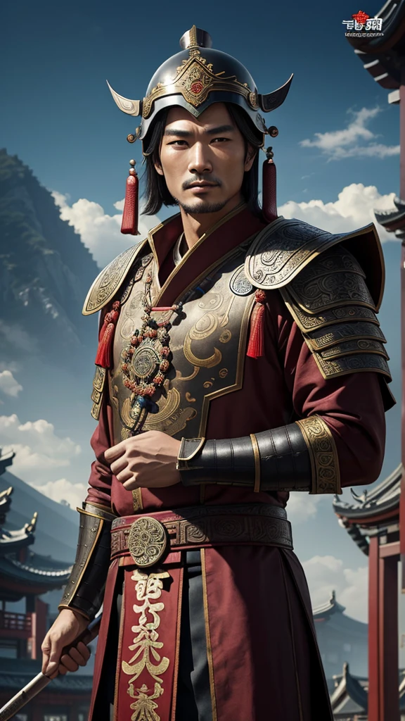 oriental、man in ancient chinese clothes、ancient chinese man in leather helmet、A man with no decorations、three kingdom、multiple warlords、top-quality、​masterpiece、超A high resolution、(Photorealsitic:1.4)、Game Posters、Clear and beautiful image quality、
