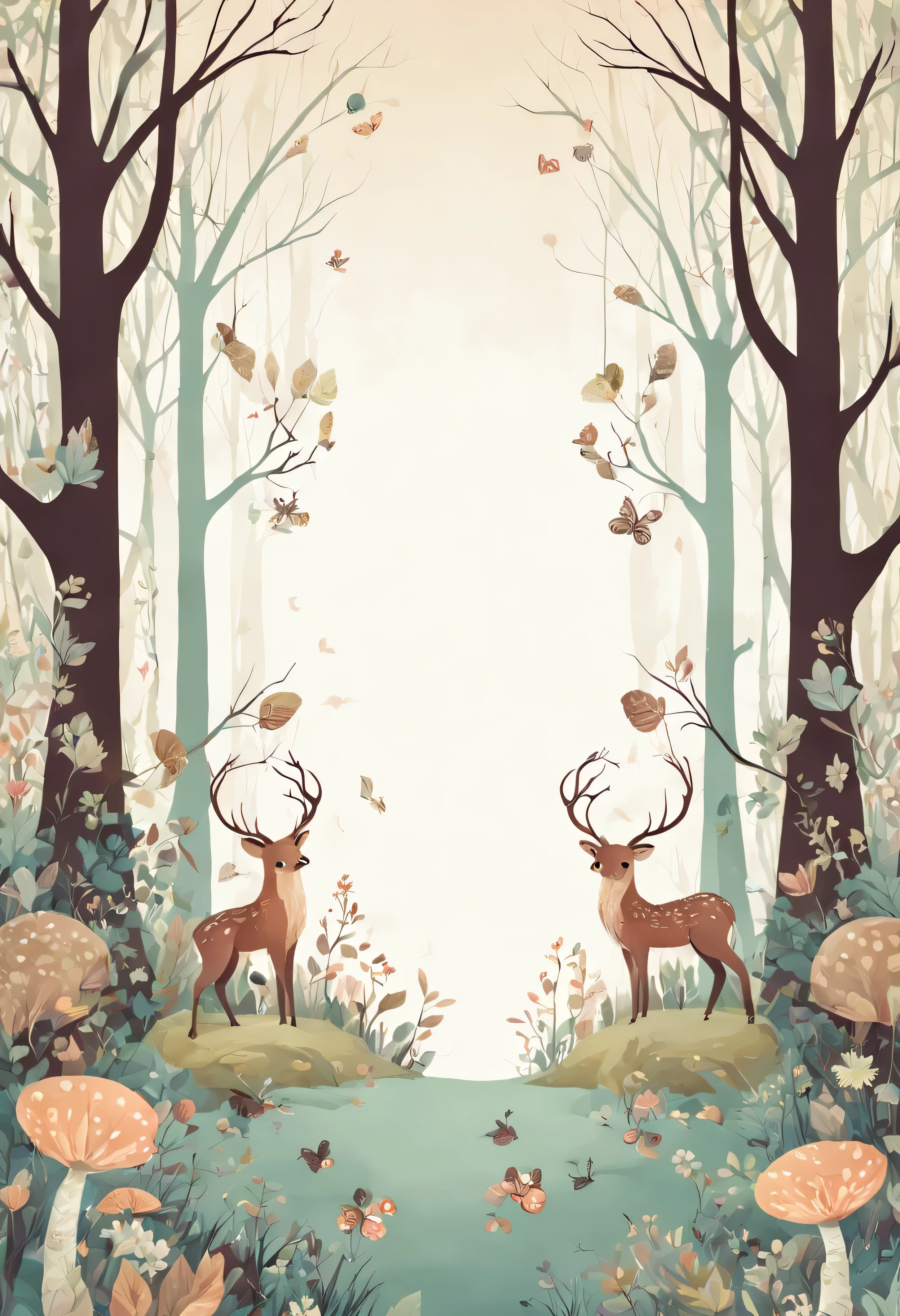 Background of Enchanting forest creatures, set against a woodland backdrop, creating a magical and whimsical atmosphere made for an invitation card with space at center