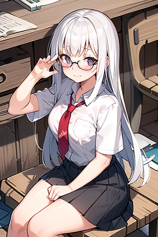 1 girl, (long hair), cute face, (long bangs), pale skin, nerd - SeaArt AI