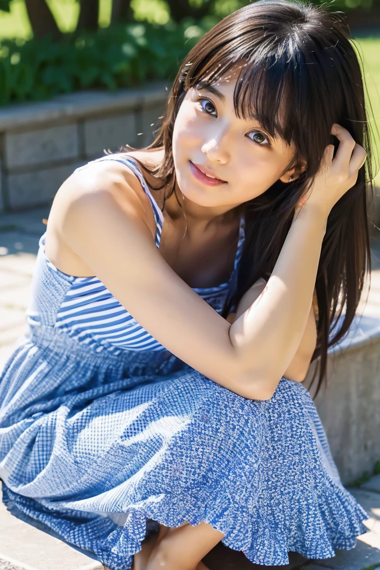 (((Top-down configuration:1.33)))、((No underwear:1.55))、One Girl、Beautiful and detailed eyes and face、barefoot、20 year old cute Japan woman, ((Extremely precise and accurate anatomy:1.0)), (photo Realistic:1.4), (hyper Realistic:1.4), (最高品質のRealisticな肌の質感:1.4), (Improvement of quality:1.4), (Enhances the beauty of skin texture:1.1), Clean and glowing skin, mesh, thin:1.2, (Realistic:1.3), Realisticなライティング, (Smoother lighting:1.05), (Improving the quality of cinema lighting:0.9), Backlight, A gentle light on your face, Ray Tracing, (Bright light:1.2), 32K, One Japanese woman, fine grain, Detailed face, (Film Grain:1.1),(Accentuates body lines:1.1), High resolution, Natural look, Kind eyes, Improves hair quality, Delicate light and shadow, Transparent muscles, Graceful pose, Beautiful Eyes, Sharp details, Soft light reflection, Beautiful contours, Delicate skin tone, Fine hair texture, Natural background, (((sunny day、Beach、A strong wind is blowing、Her hair and skirt are flying、Squat, Traditional navy blue sailor uniform、Open shirt、Pleated skirt、Scooping seawater with hands:1.25、splash、Sandy Beach、Light of the sun、clear blue sea、The waves crash quietly、Blue sky and white clouds、green mountain々、Beautiful Nature、The joys of youth)))、