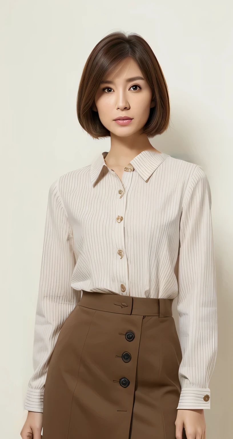 A woman in a skirt and shirt posing for a picture - SeaArt AI