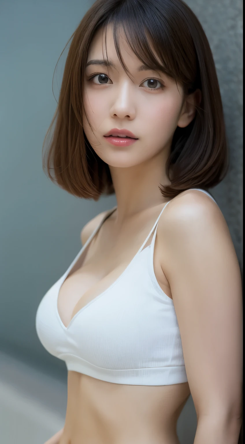 masutepiece, Best Quality, Illustration, Ultra-detailed, finely detail, hight resolution, 8K Wallpaper, Perfect dynamic composition, Beautiful detailed eyes,  Natural Lip, Tank Tops, Big breasts, cleavage, Full body, navel-baring, Random doggystyle pose