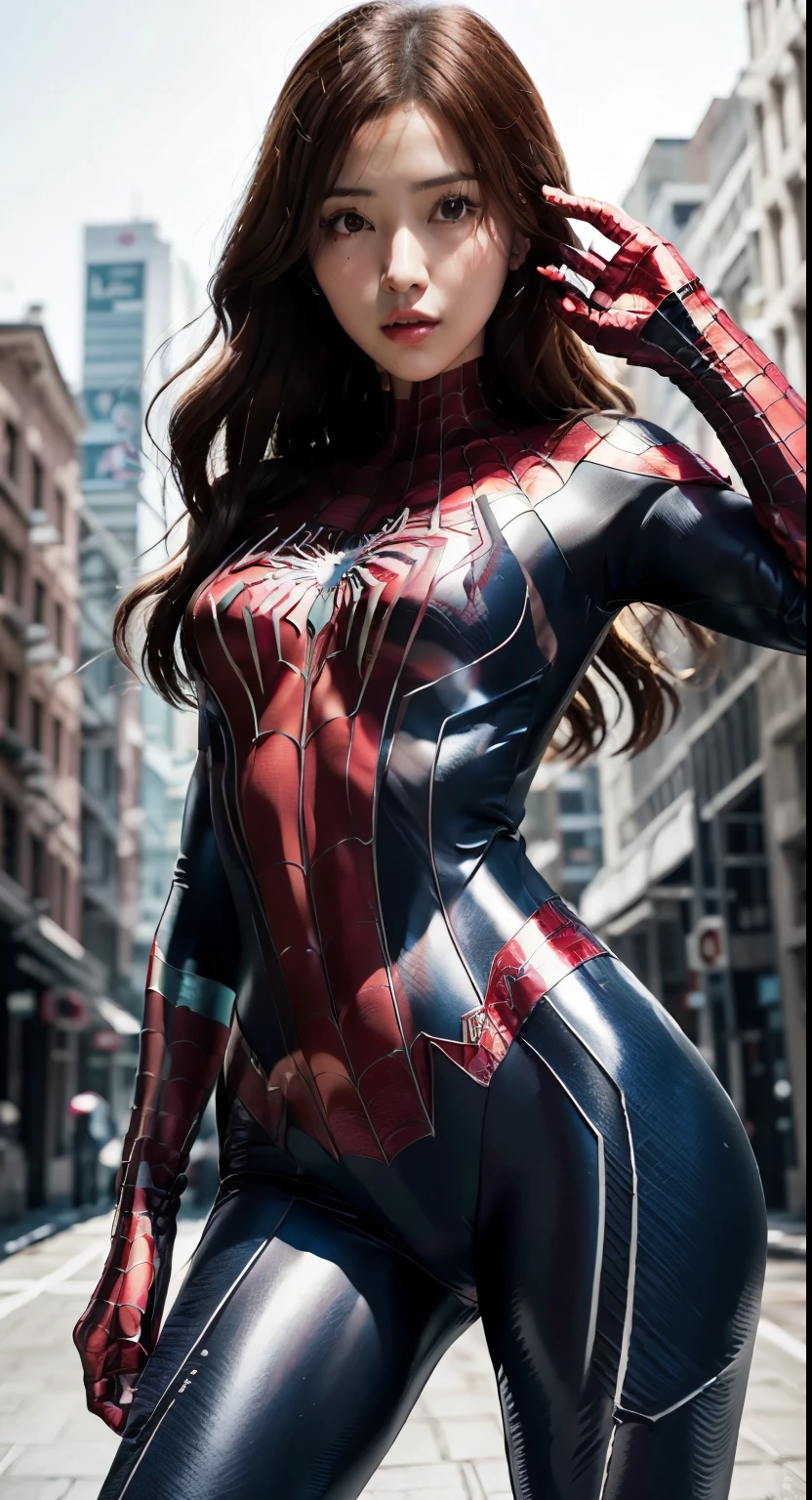 Spiderman in a black and red suit, ( ( spiderwoman ) ), Spider Woman, spiderwoman!!, spiderwoman!!!!!, lara croft as spiderwoman, Wonderful, iu lee ji-eun as a super villain, park shin hye as a super villain, magnifica, full samurai armor spiderman, futuristic style spiderman, wearing tight suit, sakimichan hdri
