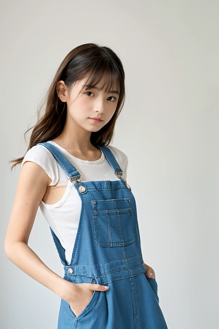 Beautiful girl wearing overalls、13years、Spinning、