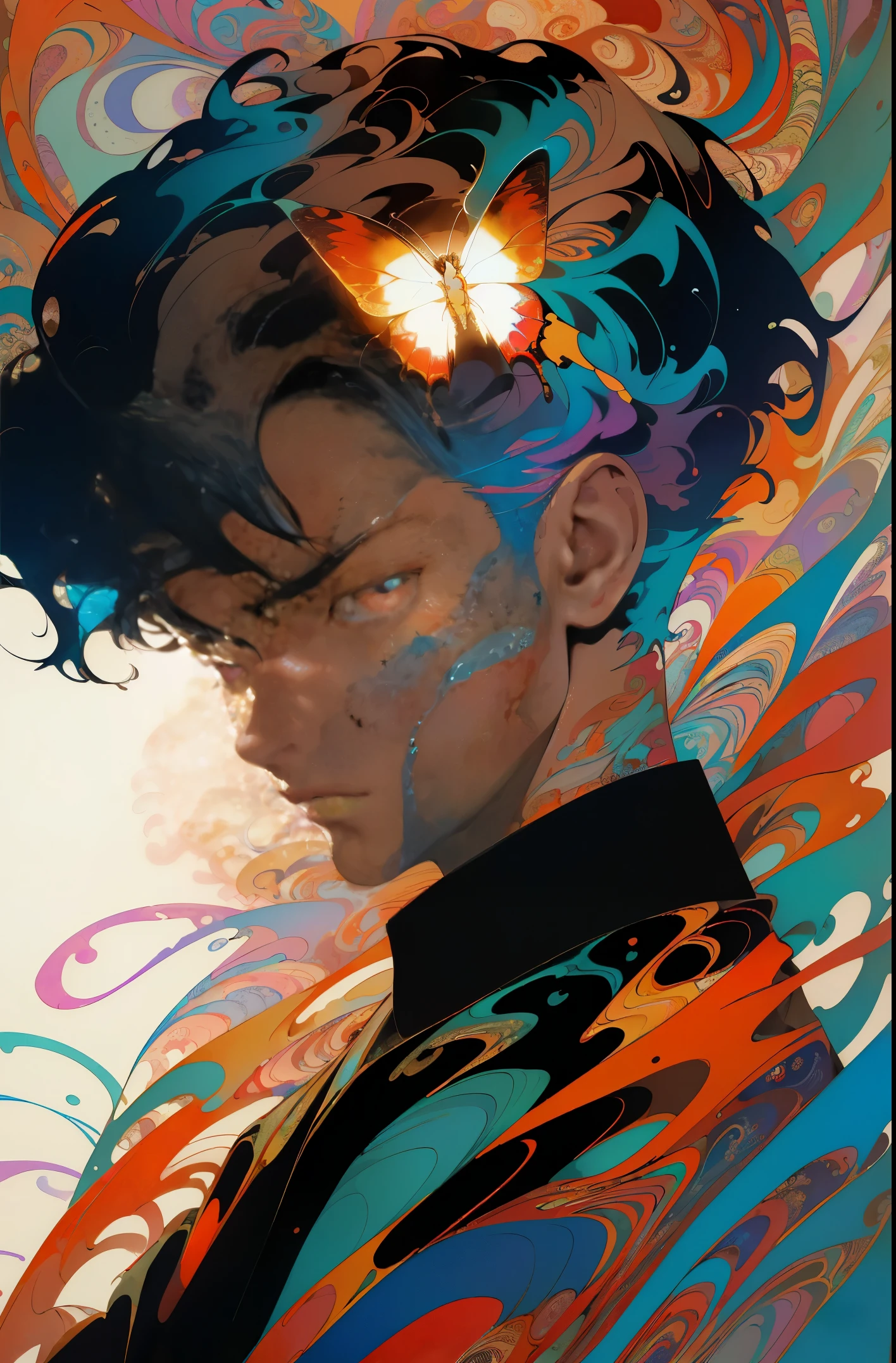 complete starry background in painting watercolor effect, matching the dark background, moonlight, highly detailed, digital painting, artstation, concept art, smooth, sharp focus, illustration, art by Carne Griffiths and Wadim Kashin, landscape
