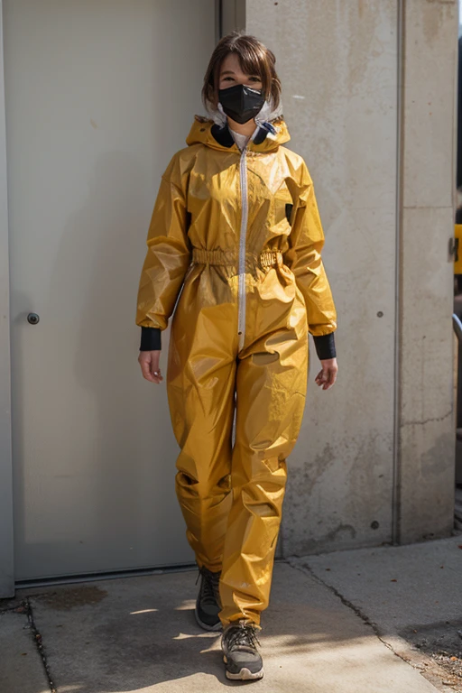 girl in a torn hazmat suit fullbody stylized