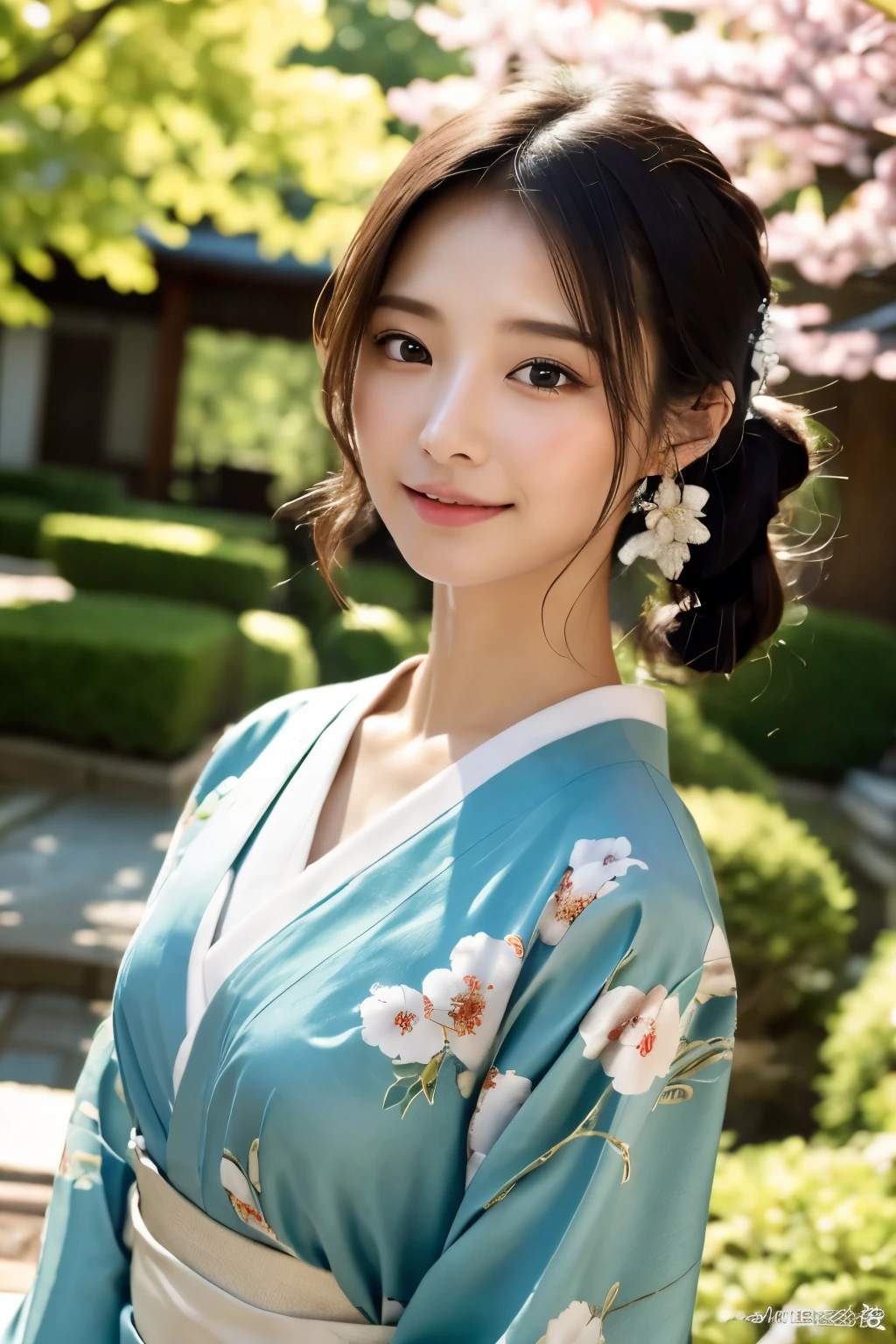 (Photorealsitic:1.4), (Top image quality:1.0), (超hight resolution:1.0), 8K, Black kimono, Kimono with Japanese pattern,Raw photography, (​masterpiece:0.2), (pureerosface_v1:0.5)、(Best Quality Detail:1.2)、realisitic、8K UHD、hight resolution、(1girl in:1.2)、The ultra-detailliert、High quality textures、intricate detailes、detaileds、非常detailedsなCG、High quality shadows、Detail Beautiful delicate face、Detail Beautiful delicate eyes、depth of fields、Ray traching,1girl in, japanaese girl, Cute, Floral scrunchie, Beautiful skin, Facing the front,Sit down, Sit upright and say thank you,Align your hands elegantly,Smile faintly The Land of Japan,Japanese garden,Luxury Japanese-style room, skyporn, Magic Hour, (Realistic:1.3), 細かくdetailedsなプッシー, quality, (masutepiece:1.2), (Photorealsiticです:1.2), (Best Quality), (Intricate details), Dramatic, Ray tracing, photograph, +Lola