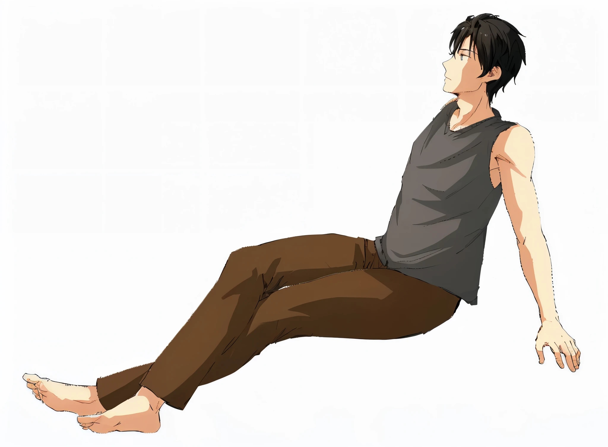 there is a man sitting on the ground with his feet up, lying dynamic pose, relaxed pose, handsome anime pose, sitting dynamic pose, sitting pose, elegant floating pose, dramatic floating pose, anime pose, full body profile pose, fully body pose, relaxed poses, dynamic moving pose, neutral pose, casual pose, seductive reclining pose, confident relaxed pose