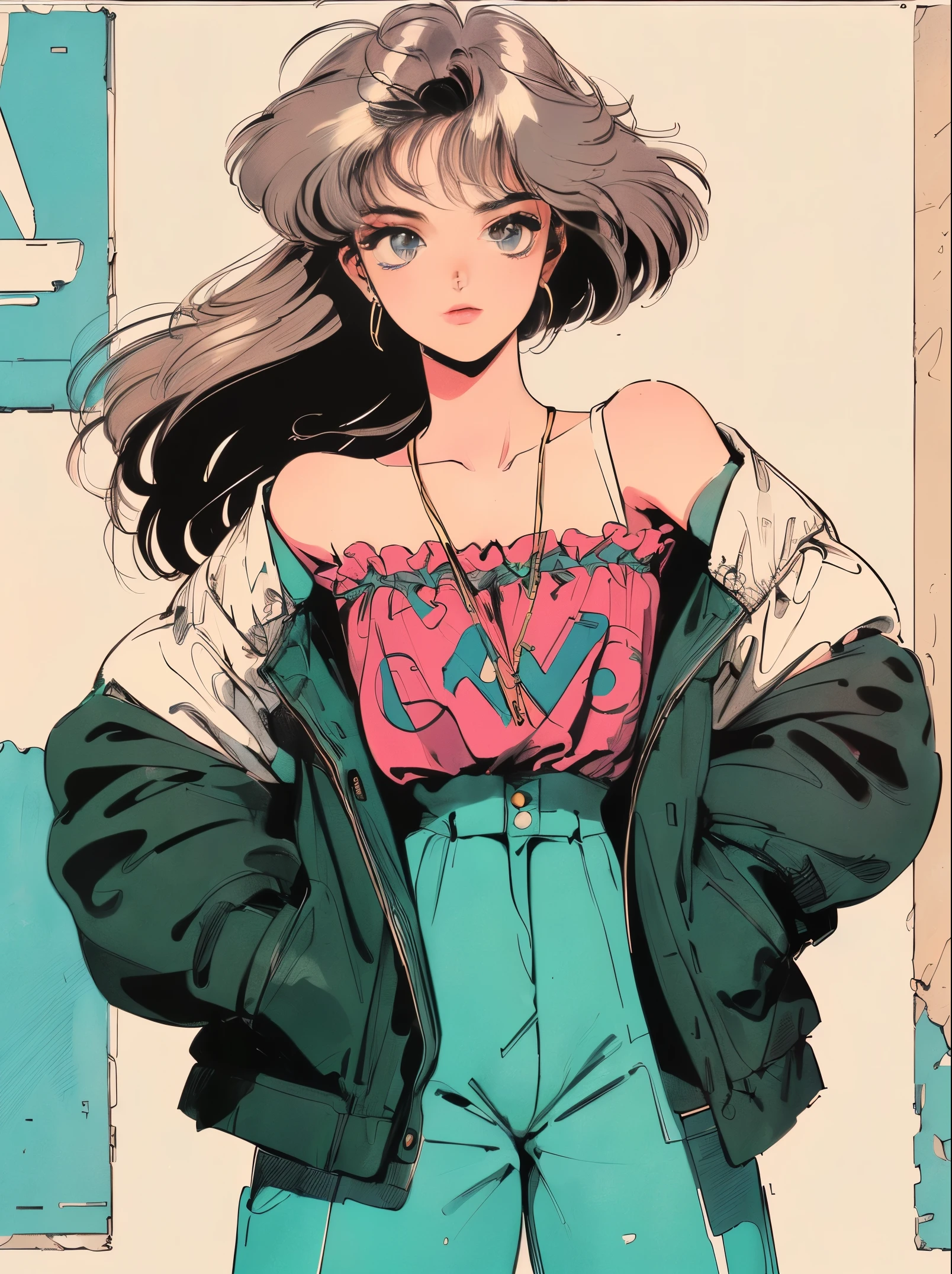 ((((90's anime style,1990s style,1970s anime，have the style of folk portraits，retro style posters,chicano inspired retro fashion，renaissance,  retro style inspiration retro, stone visual aesthetic style, hand painted details, fresh and clean appearance，))))(masterpiece:1.2, best quality,top quality,epic quality,UHD), (detalhes intrincados),((head tilts,hands in pockets,)) 1lady, solo,minimal makeup, tecidos naturais,innocent, cara travessa,((rich background,))  ((Remains of a cliff wall,))Brass hair,{short hair|bold sidelocks|Clearly visible strands of hair|natural curved|ahoge|shining hairclip|braid ponytail},claros, franja, franja na testa,incredibly_absurdres pupils,saia plissada, (((sagging breastace madura, detailed face, ((ultra-detailed,  lovely)), (geometric:1.2),)),  ((off shoulders,frills,sleeves past wrists,hot pant，white stockings,))ray tracing,god lighting,god ray)),((extremely_Detailed_Eyes_and_face)),(Beautiful and aesthetic: 1.2),Brilliant,unbelievable Ridiculous quality,)),((extremely_Detailed_Eyes_and_face)),(Beautiful and aesthetic: 1.2),Brilliant，Ultra-precise depiction, Ultra-detailed depiction,Bokeh (85mm Shot)，(((Delicate fingers and hands:0.55))::0.85))),(Detailed fingers),
