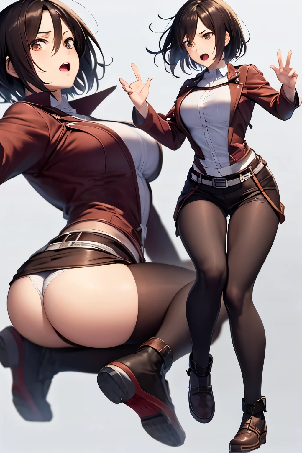 ((best quality)), ((masterpiece)), Mikasa Ackerman, (dynamic poses), full body, open mouth