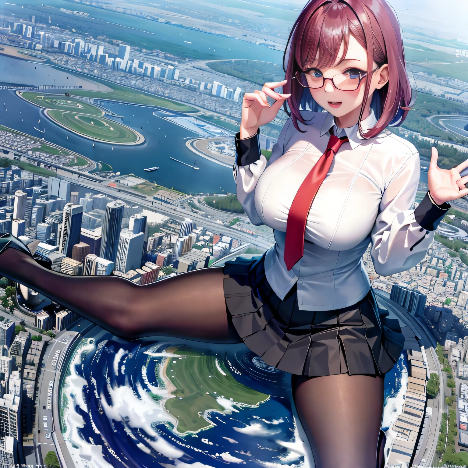 Multiple girls, der riese art, a hyperrealistic schoolgirl, 非常に詳細なder rieseショット, der riese, Shorthair, a huge high school girl、&#39;It&#39;s much bigger than a skyscraper, Wearing rimless glasses, Colossal tits, Big ass, Navy blue blazer, Red tie, Mini Length Skirt, Black pantyhose, i don't wear shoes., miniature metropolis, i&#39;I am playing with capturing very small aircraft carriers and battleships.., nffsw, giga der riese, der riese, crashed warship, small warship, micro warship,