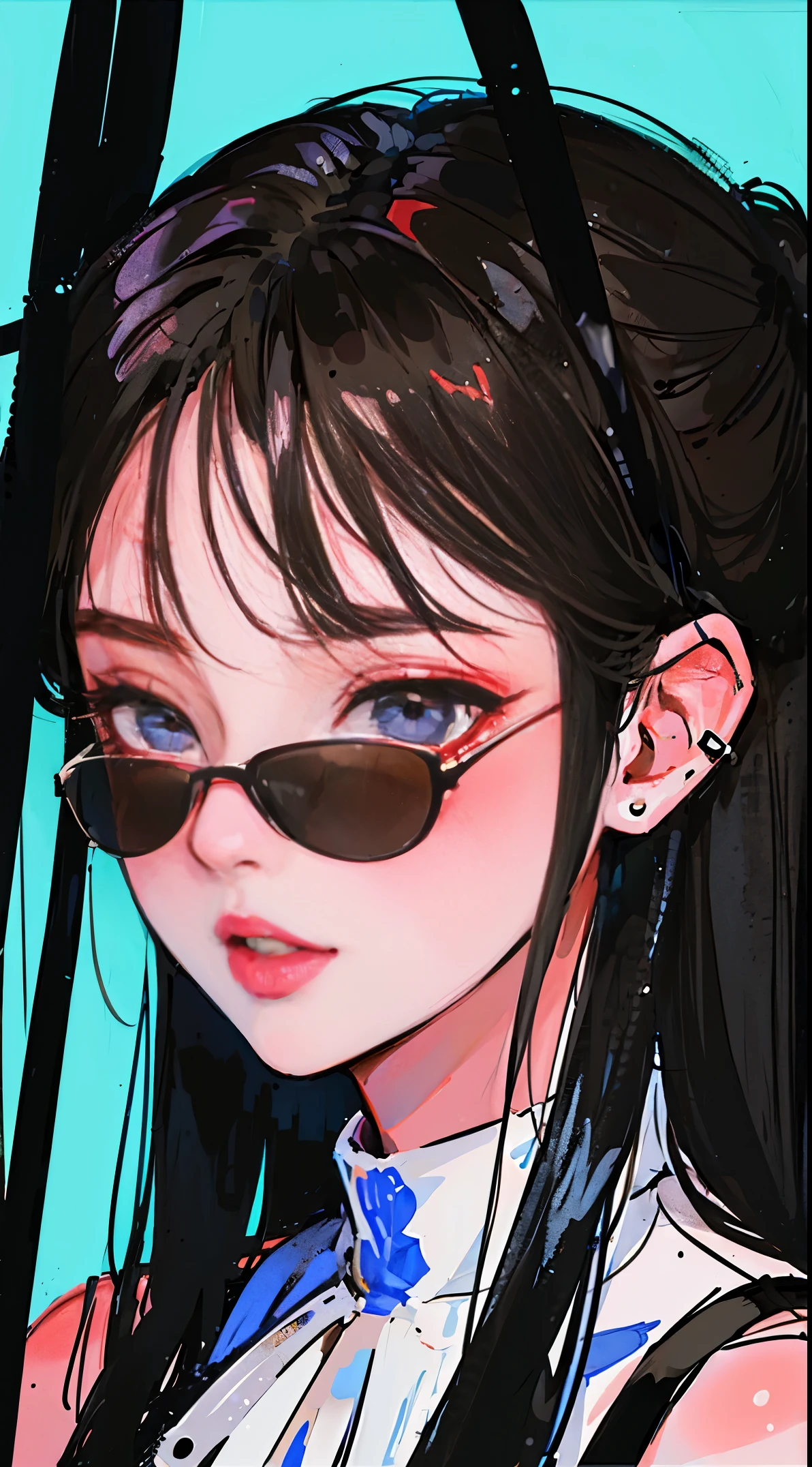 Anime girl with sunglasses and a bow tie - SeaArt AI