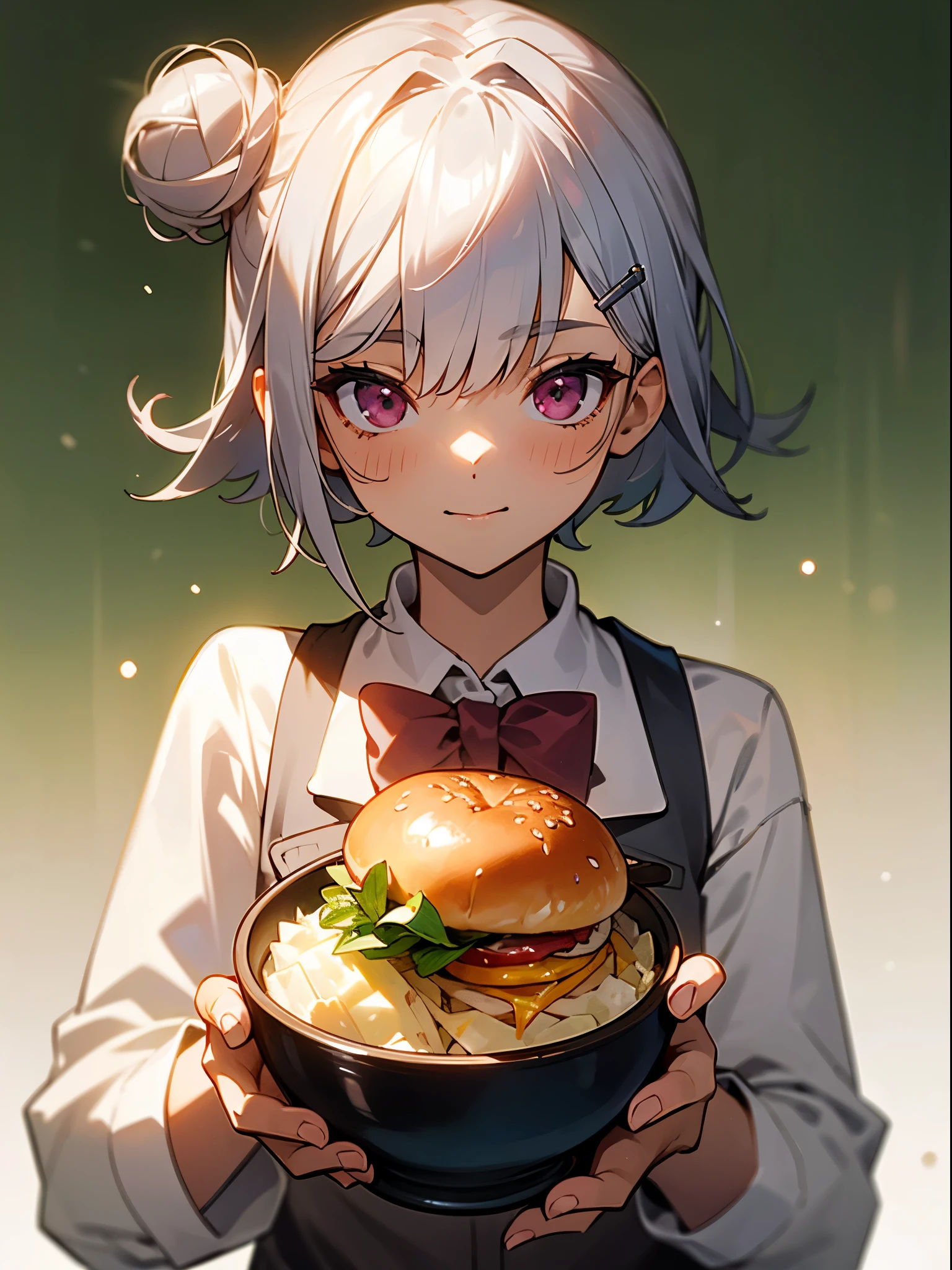 A white haired girl with green eyes  is eating ice cream in the park
