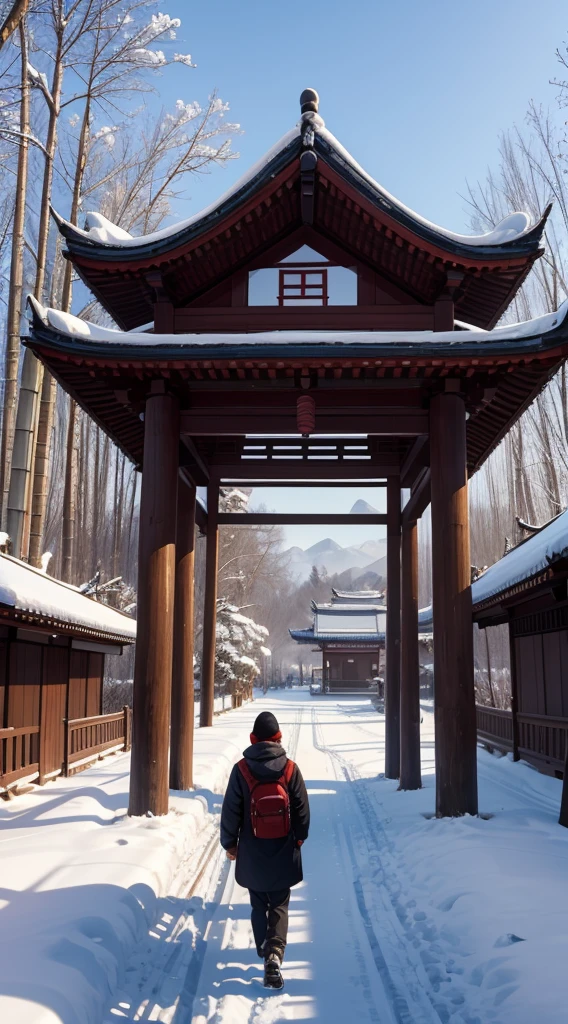 Walking in the snow to find tranquility and appreciate the charm of bamboo，Listening to Zen and nostalgic for the past, enjoying the pine breeze。Today people want to talk about Dream of Red Mansions，There is no king in Huangye Village anymore。