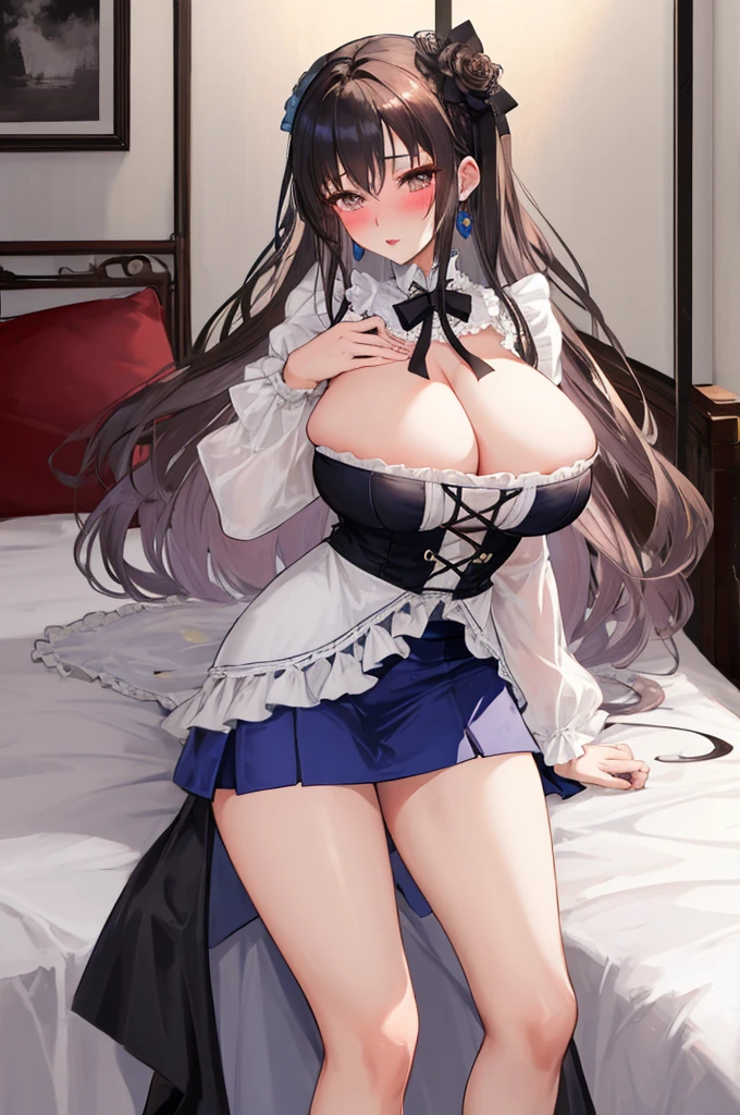 girl, mature female, mature, Beautiful wife,milf, very long hair, huge-breasted,blush, lipsticks,super short skirt length,open chest,Victorian style,Gothic,Pubic hair shows through,shaved,HighestQuali,超高分辨率,Bedrooms,