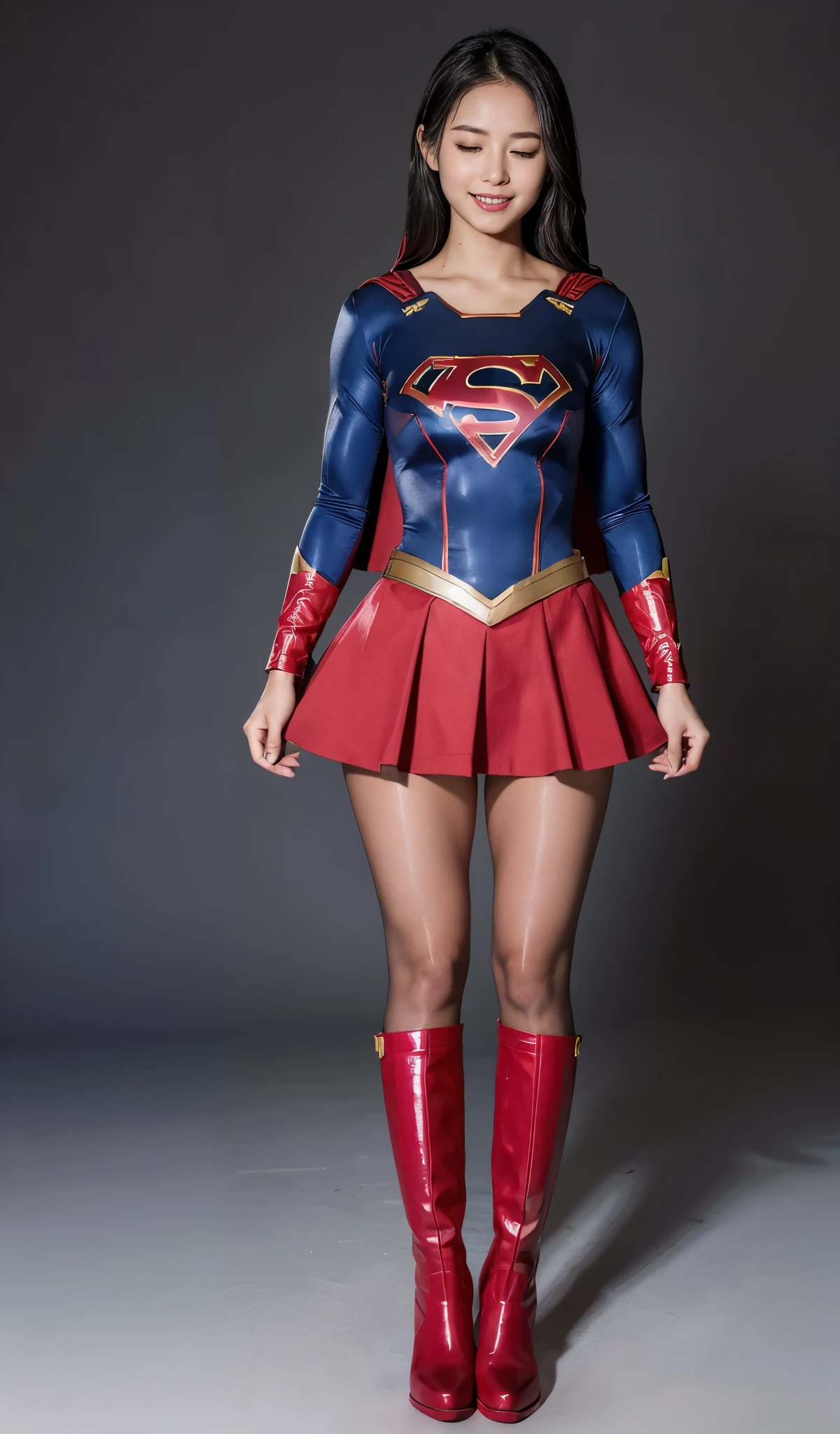 No background、Eyes closed、die、yawning being、is crying、Suffering、Eyes closed、fitted supergirl costume、Body-fitting costumes、and draw the full body、(((Wear black tights on your beautiful legs.)))、(((Grow legs、tall、Legally express the beauty of your smile)))、((((Make the most of the original image)))、(((Supergirl Costume)))、(((beautiful hairl)))、(((Suffering)))、(((Feet must necessarily be worn with black tights)))、(((You need to wear red boots)))、((Top image quality、8K))、((top-quality、8K、masterpiece:1.3))、(((Keep Background )))、Crisp focus:1.2、Beautiful woman with perfect body shape:1.4、Slender Abs:1.2、a wet body:1.5、Highly detailed facial and skin texture、8K