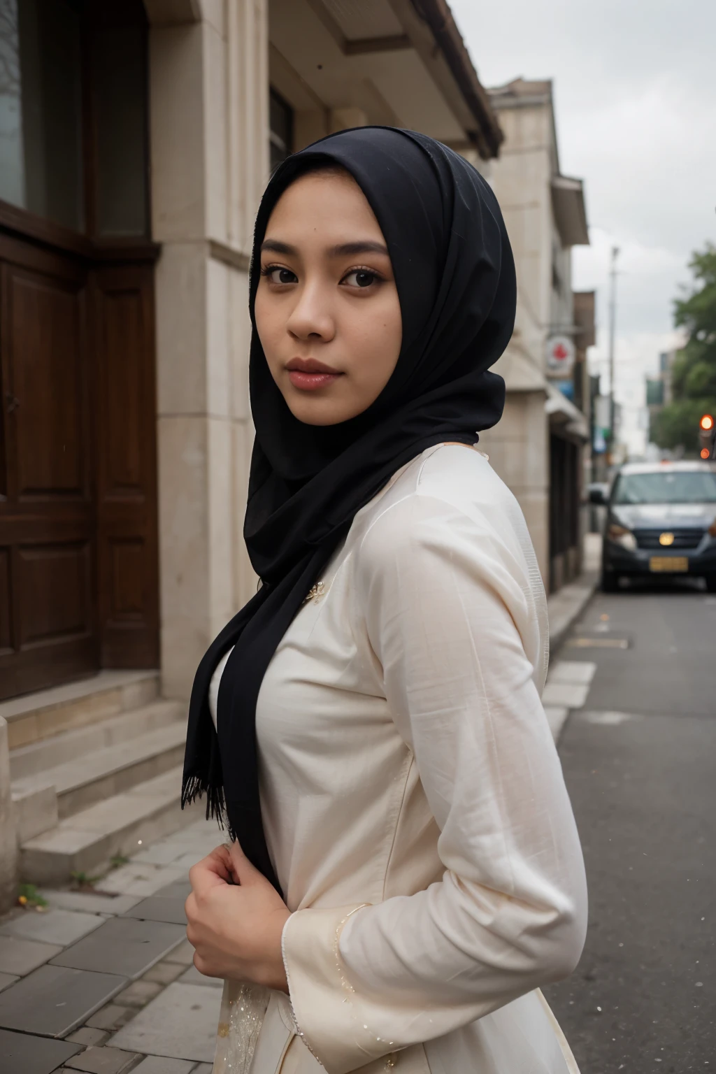 Realistic malay girl wearing kebaya with hijab