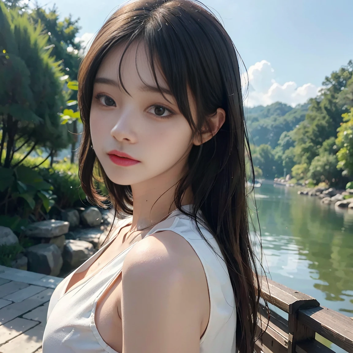 (8K、Original photography、quality、masterpiece:1.2)、(Realistic、真实感:1.37)、1 girl in、浴室、natta、Wet with、profesional lighting、フォトンマッピング、、face shy、humongous large breast山雀、transparent white比基尼、transparent white、Very long hair、muscular definition、humongous large breast、stick yours out、a asian beauty、posterior view、Look back at face