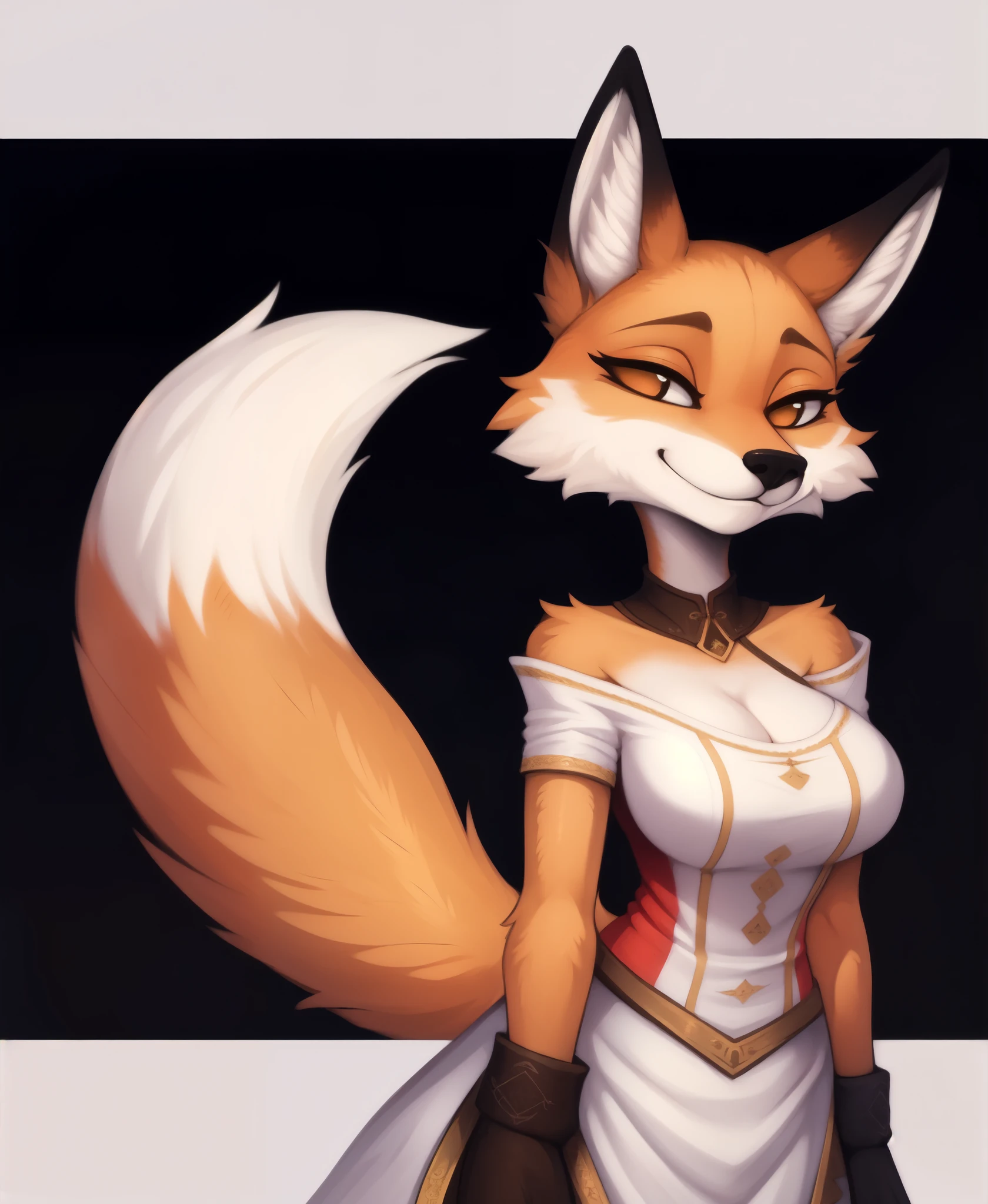 woman, fox, tall, smug, detailed, art by photonoko, personalami, f-r95, cartoon, vector art,