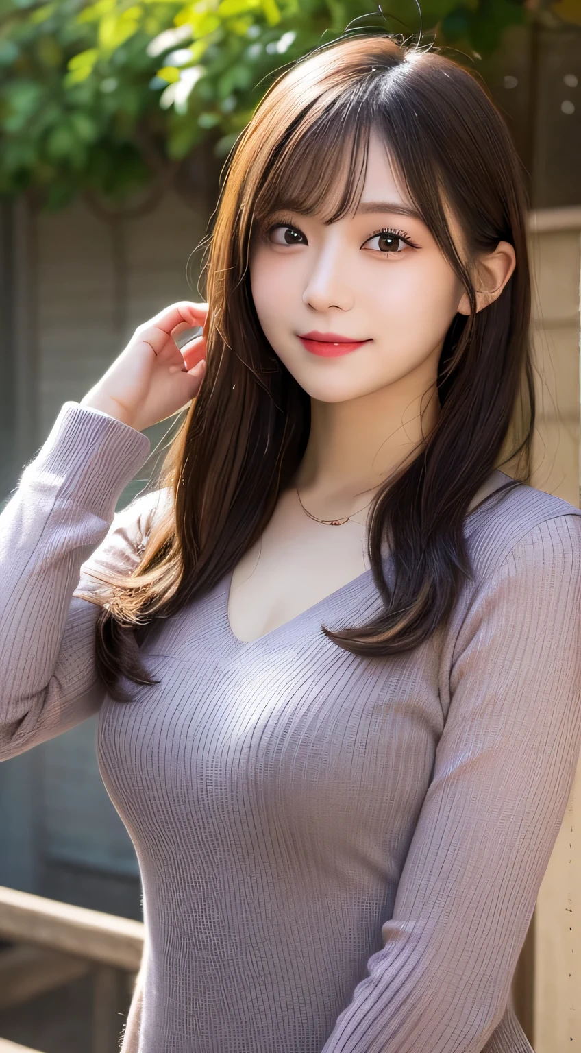 masutepiece, Best Quality, Illustration, Ultra-detailed, finely detail, hight resolution, 8K Wallpaper, Perfect dynamic composition, Beautiful detailed eyes, Natural Lip, Big breasts, Random sexy poses,Raw photo,kawaii,ssmile、Tight knit dress that makes your chest look beautiful - chest coordination