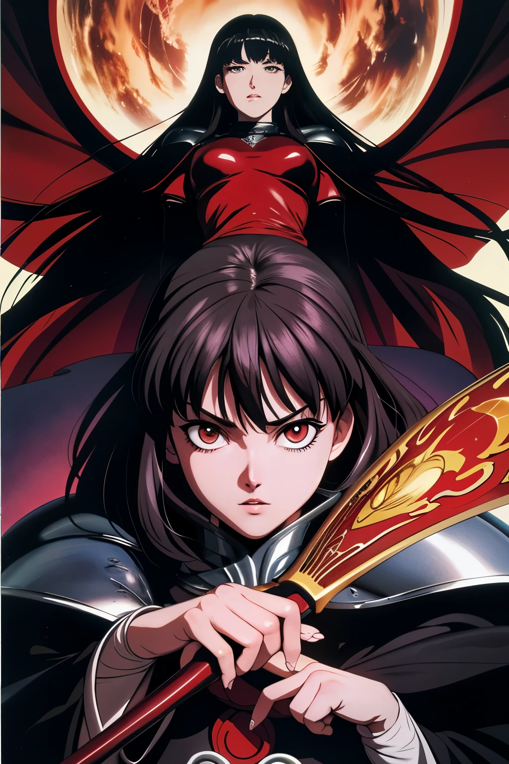 Berserk anime series 1997, dark fantasy manga, 90s, VHS, 4K, beauty, dark hair,