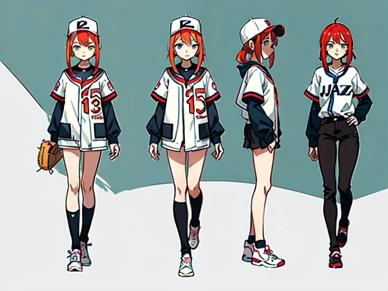 a 1girl в, 2 d anime style, anime art style моэ, Jazz & Increased, cute art style, Иллюстрация in anime style, anime girl, Author: Kamagurka, at pixiv, pixiv style, pixiv, in anime style, anime art style, Full Body Commission, a 1girl, Holds out his hand, holding phone with shoulder length hair, baseball uniform