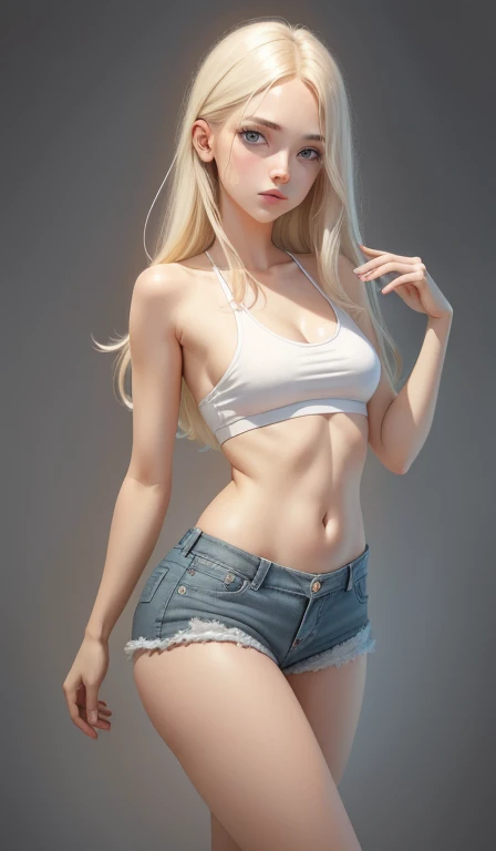 1 very slim girl, blonde, German, happy, small earrings, flower in hair, white skin, tiny, wavy hair, underwear, full body, squat, very detailed body, very detailed face, very small chest, small ass, thin waist, seductive smile, impressive pose, shiny skin (detailed eyebrows), beautiful eyes, realistic skin, detailed face, ultra-realistic, sharp and highly detailed focus, camel toe