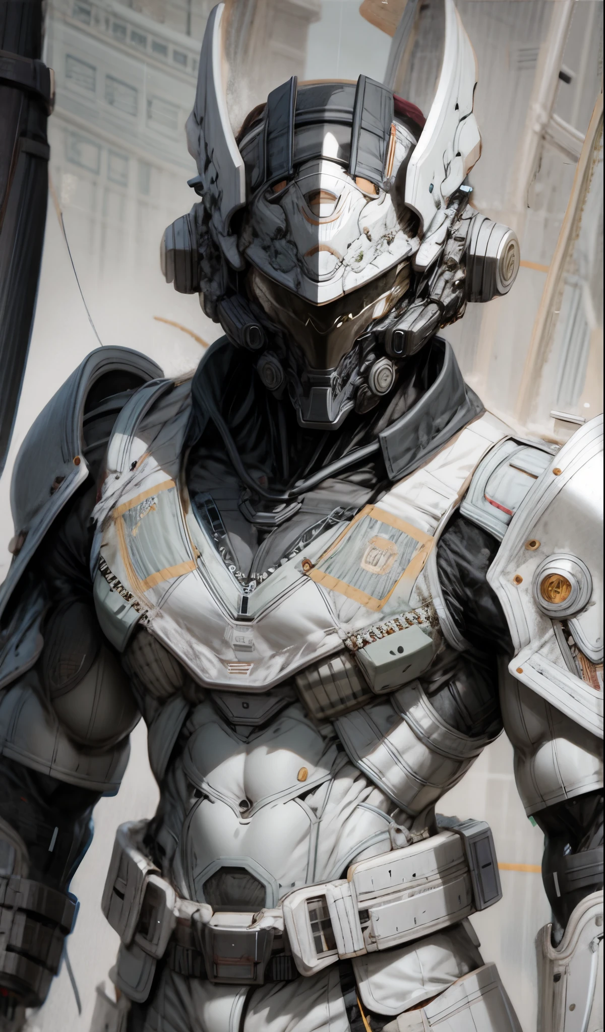 (((An epic and visually stunning digital anime masterpiece featuring a sylphlike masculine ((male:1.5)) decorated military dieselpunk cyborg demon soldier clad in a sleek yet tactical armored yet decorated leather military trench coat:1.2))), (((flat masculine male chest:1.5, mechanical full head helmet with narrow eyes:1.5))), (((the character adorned in a (scifi tactical armored open front trench coat with a built in exoskeleton:1.5) (over a form fitted armor plated yet super sleek and revealing under suit with waist cut outs:1.3), the armor is beautifully engraved:1.4))), The image showcases the intricacies of the character’s armor and clothing:1.5, ((capturing their flamboyant and feminine essence and heavy mecha aesthetic:1.2)). The character also possesses an androgynous charm, (((with slim yet heavily muscled physique:1.2, sylphlike with a sleek waist, toned yet beautifully sleek cybernetic arms:1.3, mechanical arms and legs:1.3, mecha muscles:1.3))), looking at viewer, (((brass metal armor and brown leather, dieselpunk:1.3))), (((depth of field, cinematic lighting, chromatic aberration, ray tracing, UHD, masterpiece, top of head covered, super detail, high details, high quality, award winning, 8k, highres)))
